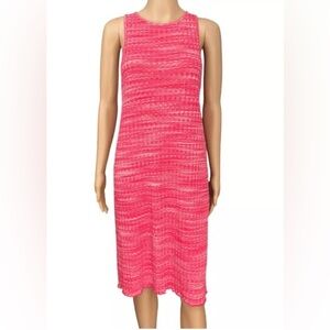 Women’s Zara Hot Pink Ribbed Open Back Bodycon Midi Dress Size Small